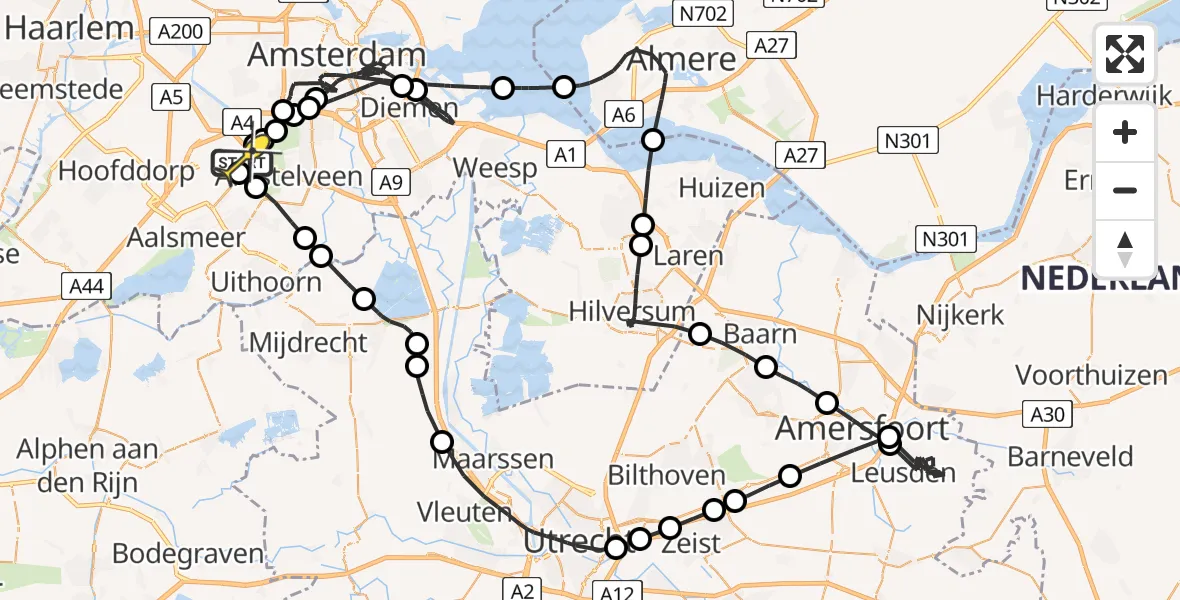 Vluchtroute Politiehelikopter van Schiphol naar Schiphol