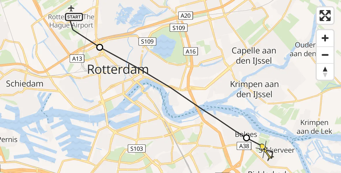 Routekaart van de vlucht: Lifeliner 2 naar Ridderkerk, Terletpad