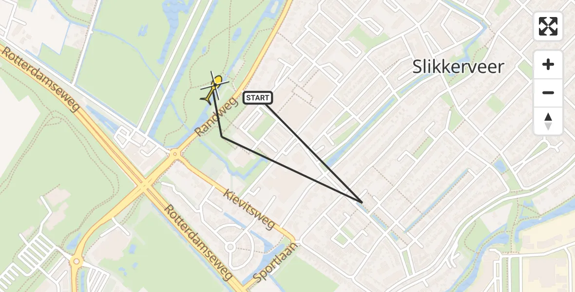 Routekaart van de vlucht: Lifeliner 2 naar Ridderkerk, Donckse velden