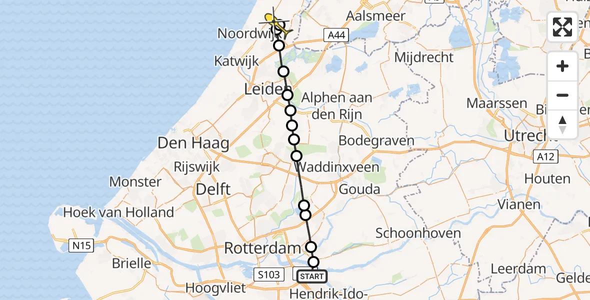 Routekaart van de vlucht: Lifeliner 2 naar Voorhout, Noordpad