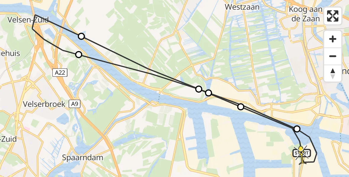 Routekaart van de vlucht: Lifeliner 1 naar Amsterdam Heliport, Stromboliweg