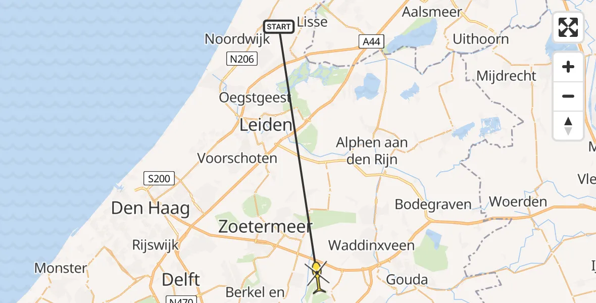 Routekaart van de vlucht: Lifeliner 2 naar Zevenhuizen, Tweemanspolder