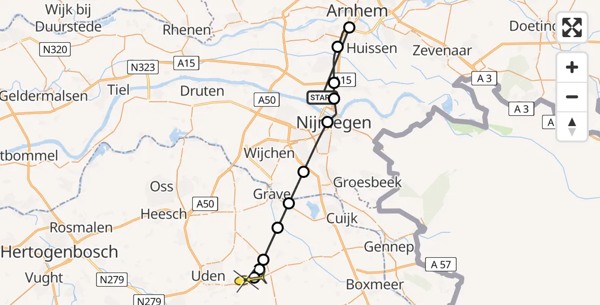 Routekaart van de vlucht: Lifeliner 3 naar Vliegbasis Volkel, Batavierenweg