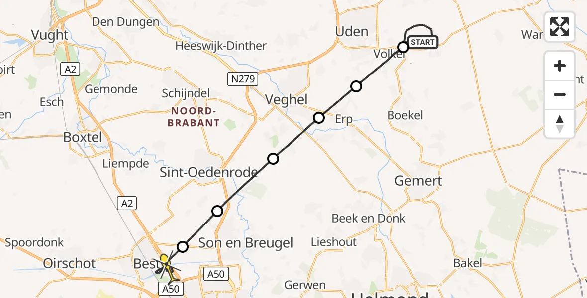 Routekaart van de vlucht: Lifeliner 3 naar Best, Venstraat