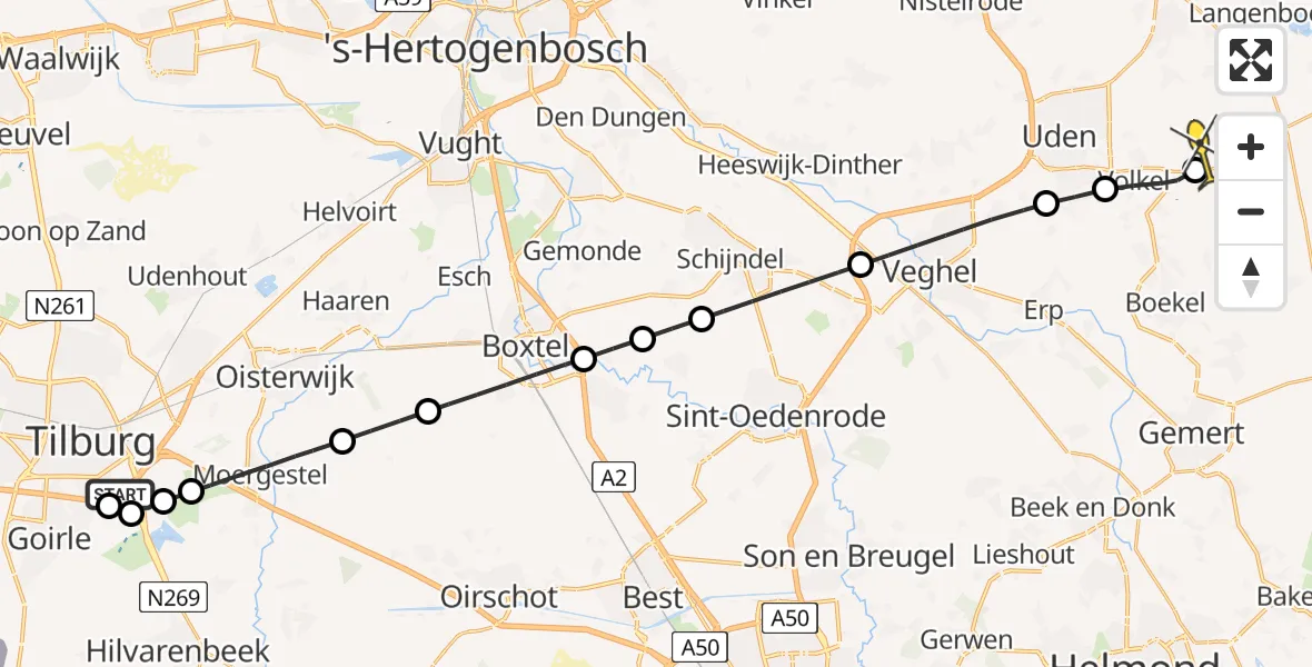 Routekaart van de vlucht: Lifeliner 3 naar Vliegbasis Volkel, Oude Beeksepad