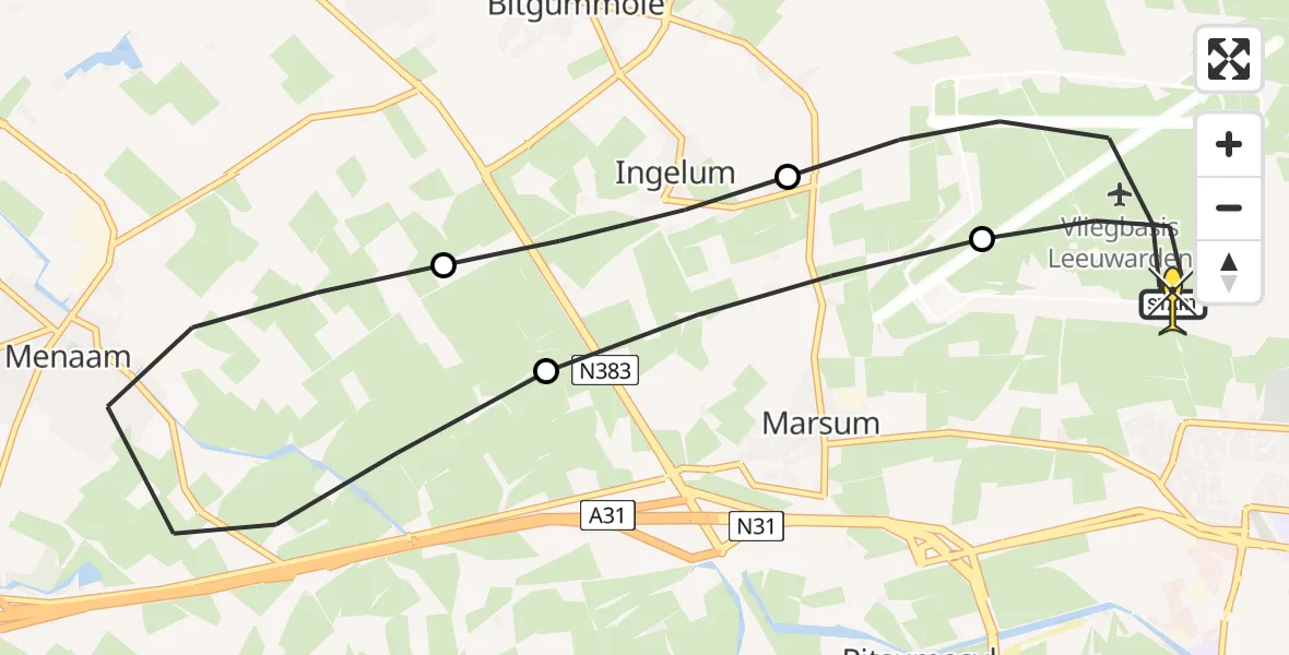 Routekaart van de vlucht: Ambulanceheli naar Vliegbasis Leeuwarden, Keegsdijkje