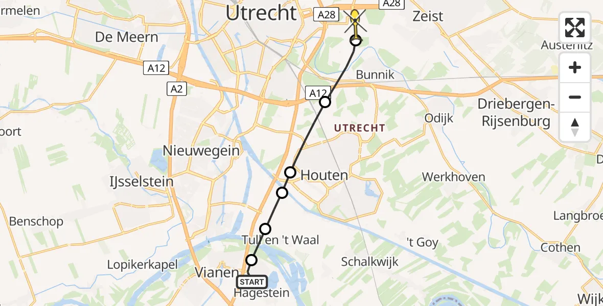 Routekaart van de vlucht: Lifeliner 2 naar Universitair Medisch Centrum Utrecht, Lekdijk