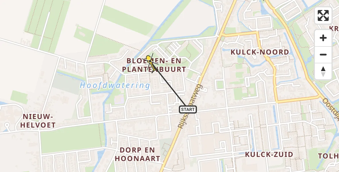 Routekaart van de vlucht: Lifeliner 1 naar Hellevoetsluis, Bloemen- en Plantenbuurt