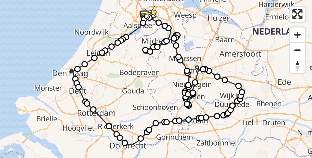 Vluchtroute Politiehelikopter van Schiphol naar Schiphol