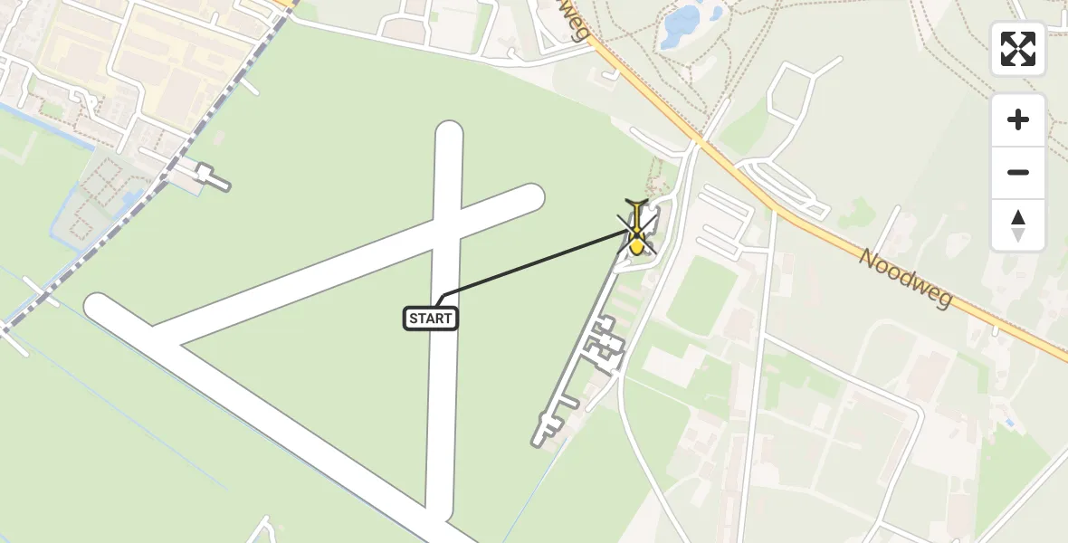 Routekaart van de vlucht: Politiehelikopter naar Vliegveld Hilversum, Noodweg