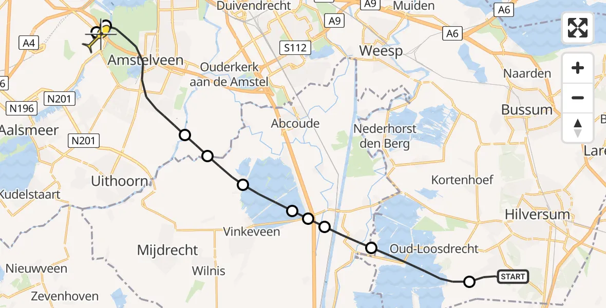 Routekaart van de vlucht: Politiehelikopter naar Schiphol, Rading