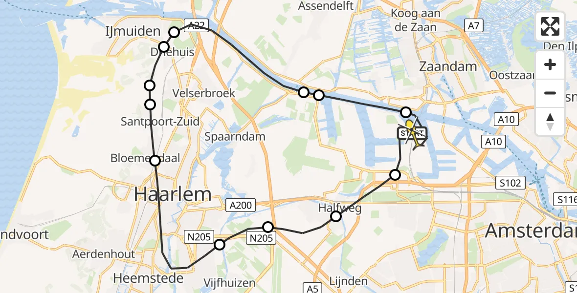 Routekaart van de vlucht: Lifeliner 1 naar Amsterdam Heliport, Hornweg