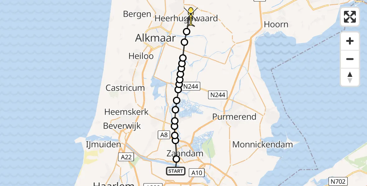 Routekaart van de vlucht: Lifeliner 1 naar Heerhugowaard, Hoofdtocht