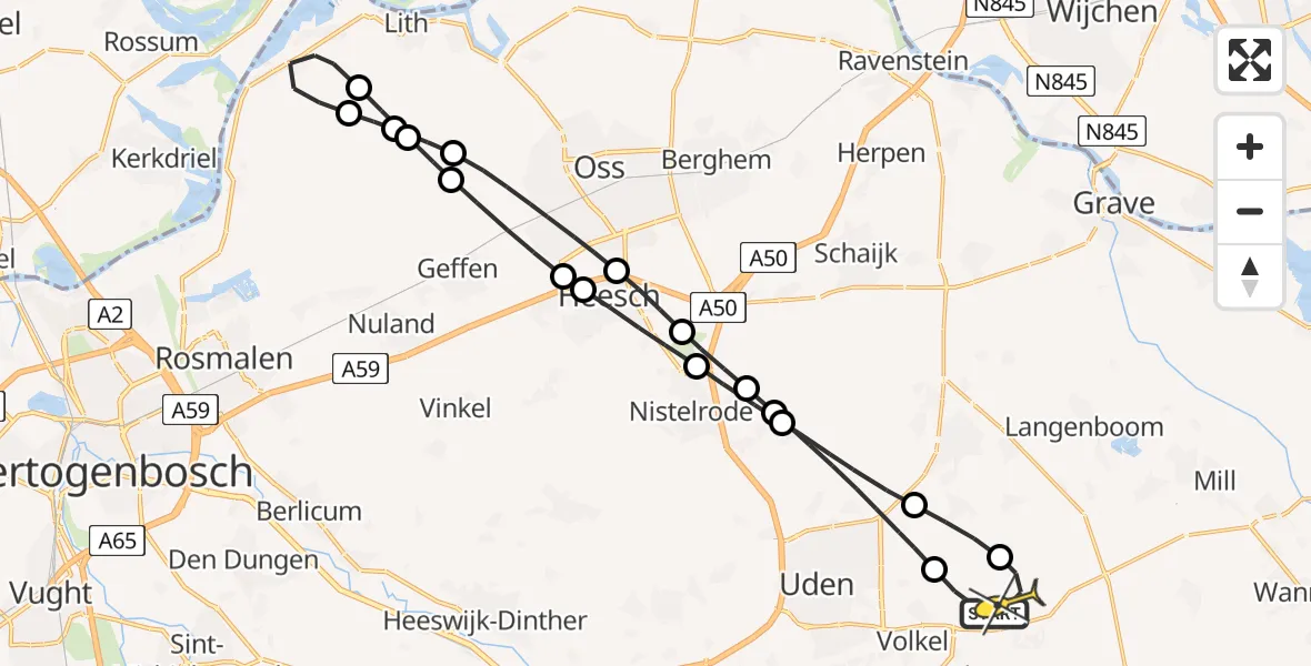Routekaart van de vlucht: Lifeliner 3 naar Vliegbasis Volkel, Osseweg