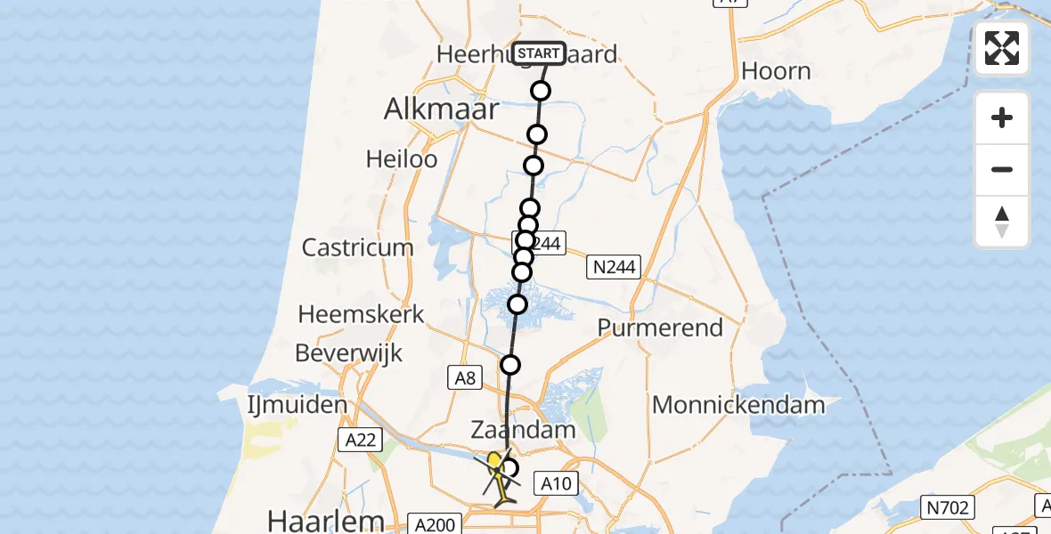 Routekaart van de vlucht: Lifeliner 1 naar Amsterdam Heliport, Groenlingstraat