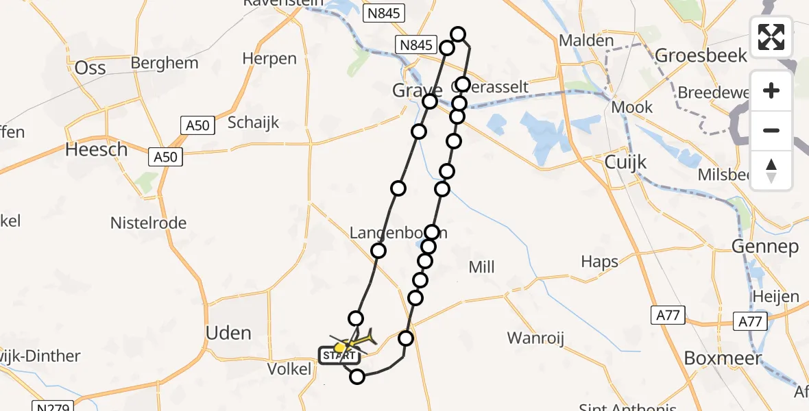 Routekaart van de vlucht: Lifeliner 3 naar Vliegbasis Volkel, Kievitweg