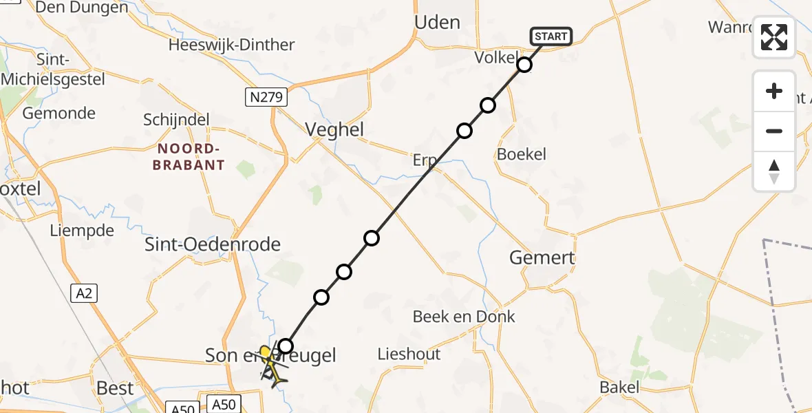 Routekaart van de vlucht: Lifeliner 3 naar Son en Breugel, Rondweg Volkel