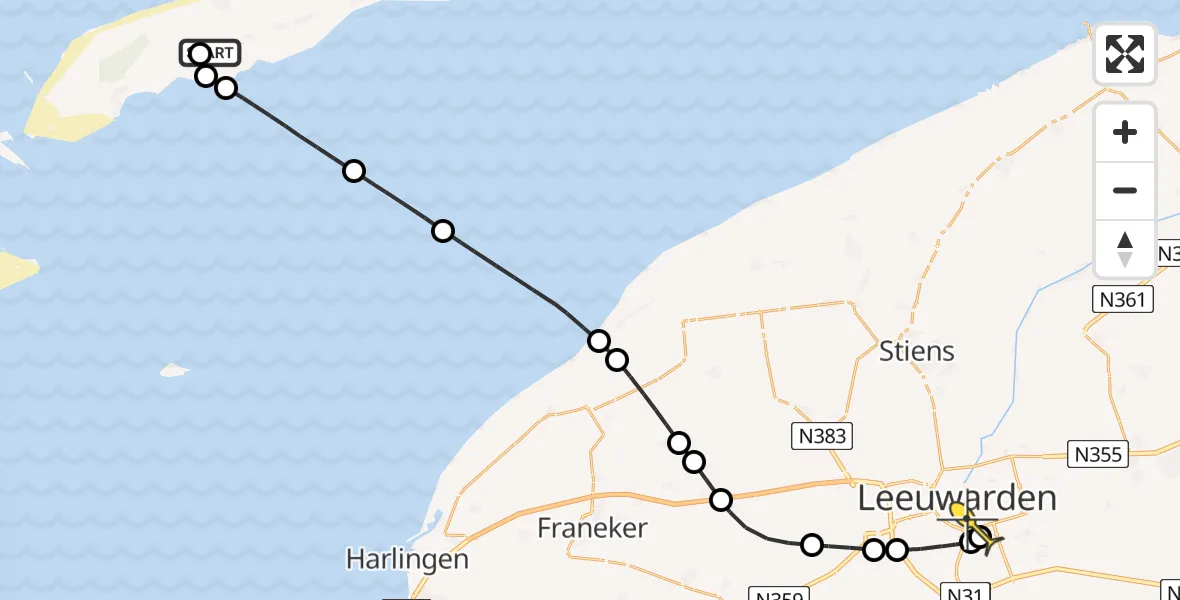 Routekaart van de vlucht: Ambulanceheli naar Leeuwarden, Stortumerdijk