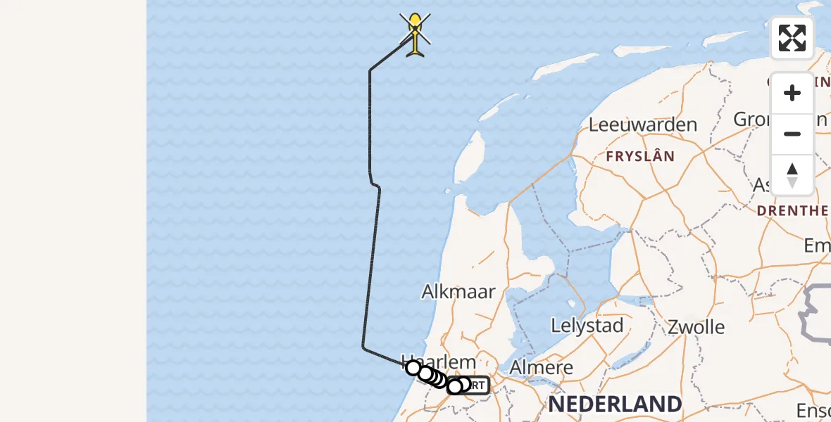 Vluchtroute Politiehelikopter van Schiphol naar 