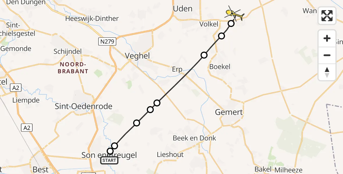 Routekaart van de vlucht: Lifeliner 3 naar Vliegbasis Volkel, Thermaelaan