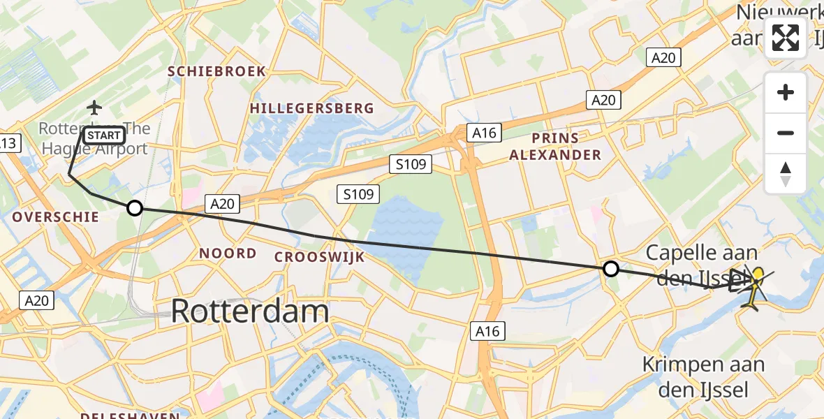Routekaart van de vlucht: Lifeliner 2 naar Capelle aan den IJssel, Schipholstraat