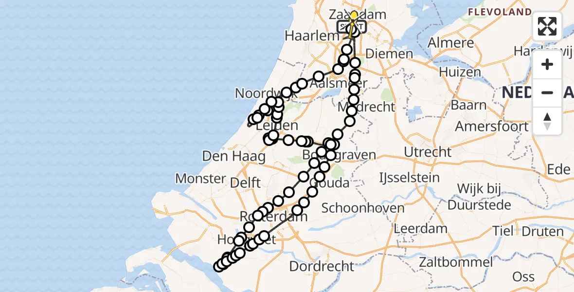 Routekaart van de vlucht: Lifeliner 1 naar Amsterdam Heliport, Elbaweg