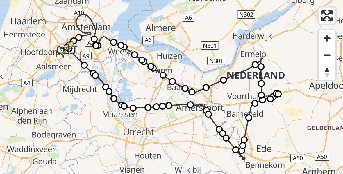 Vluchtroute Politiehelikopter van Schiphol naar Schiphol