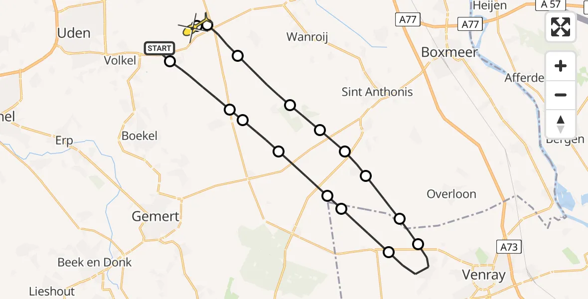 Routekaart van de vlucht: Lifeliner 3 naar Volkel, Koolmeesstraat