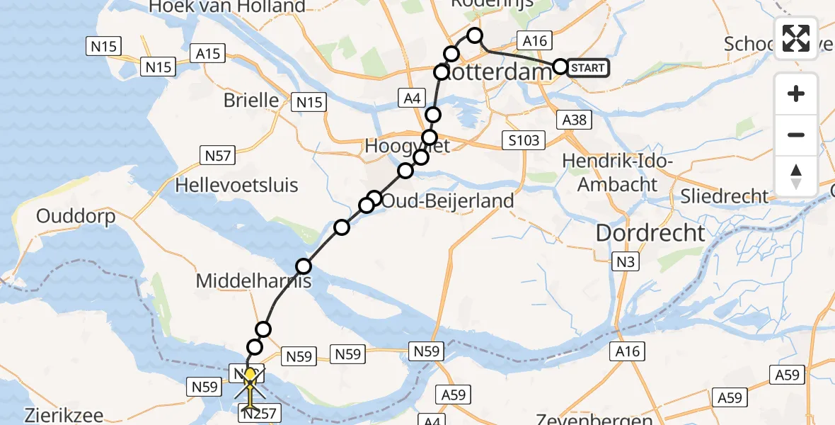 Routekaart van de vlucht: Lifeliner 2 naar Bruinisse, P C Boutenssingel