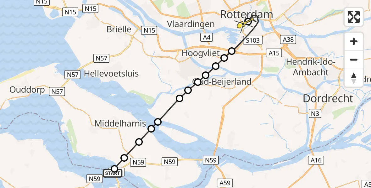 Routekaart van de vlucht: Lifeliner 2 naar Erasmus MC, Buitendijks Traject