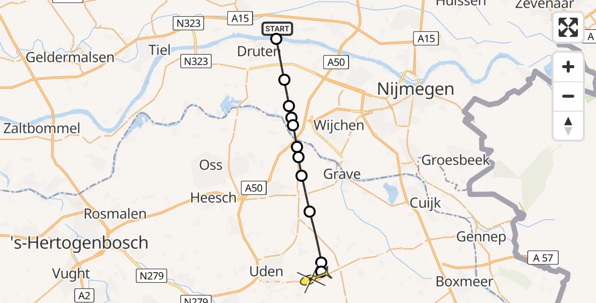 Routekaart van de vlucht: Lifeliner 2 naar Vliegbasis Volkel, Kalkestraat