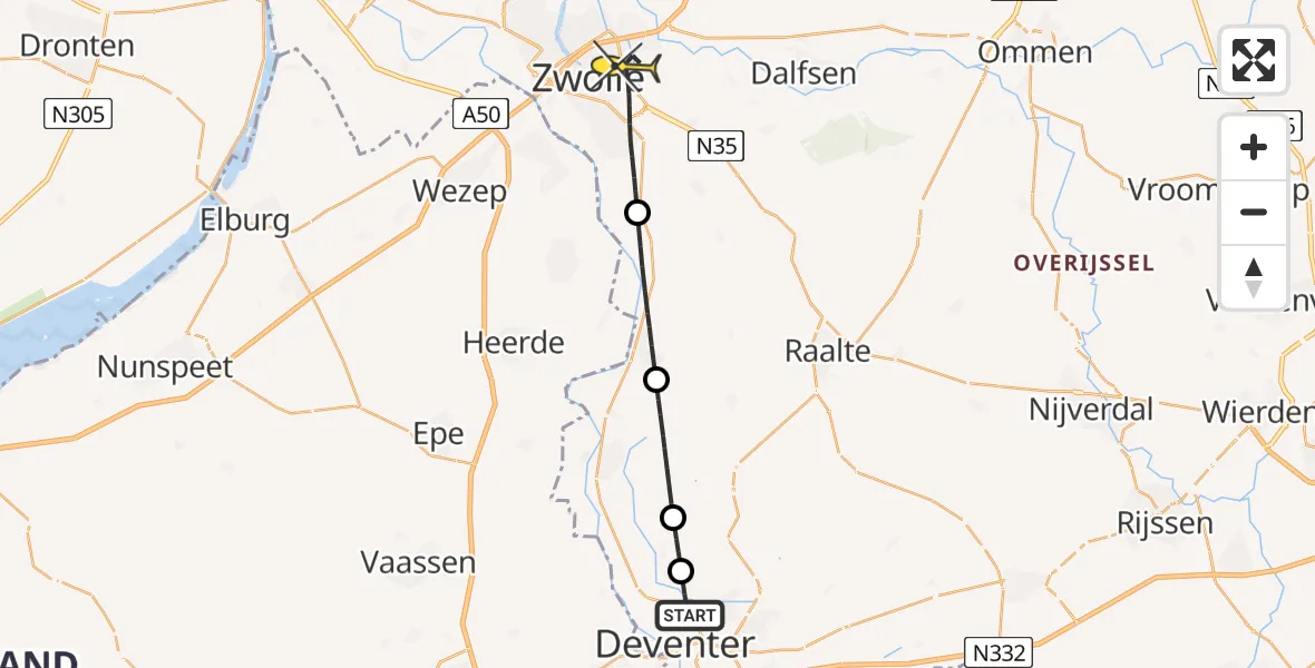 Routekaart van de vlucht: Lifeliner 3 naar Zwolle, Ganzekooisweg