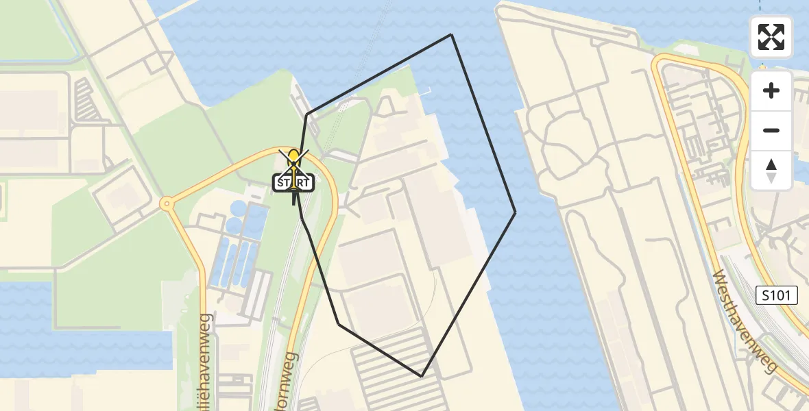 Routekaart van de vlucht: Lifeliner 1 naar Amsterdam Heliport, Elbaweg