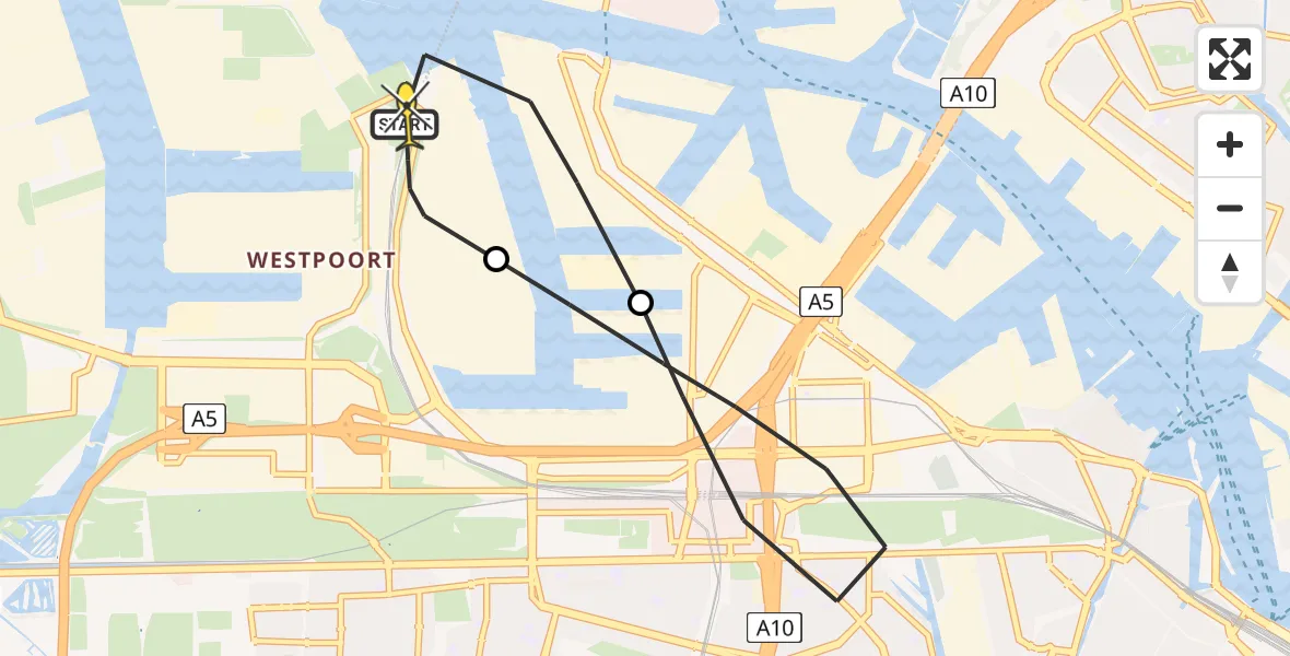Routekaart van de vlucht: Lifeliner 1 naar Amsterdam Heliport, Westhavenweg