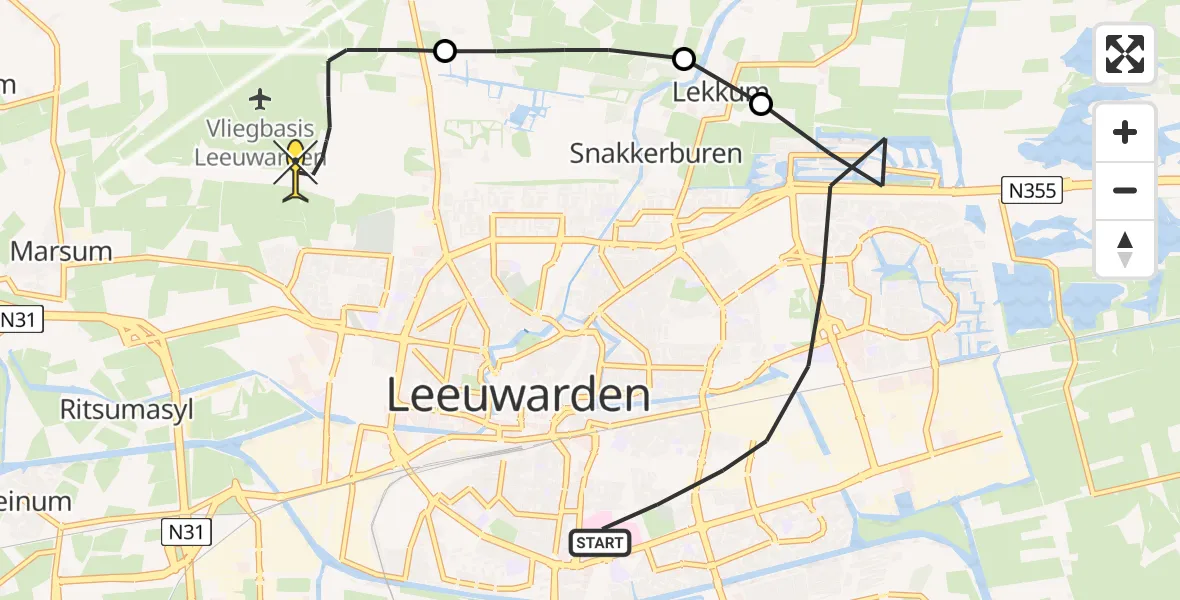 Routekaart van de vlucht: Ambulanceheli naar Vliegbasis Leeuwarden, Oude Lune
