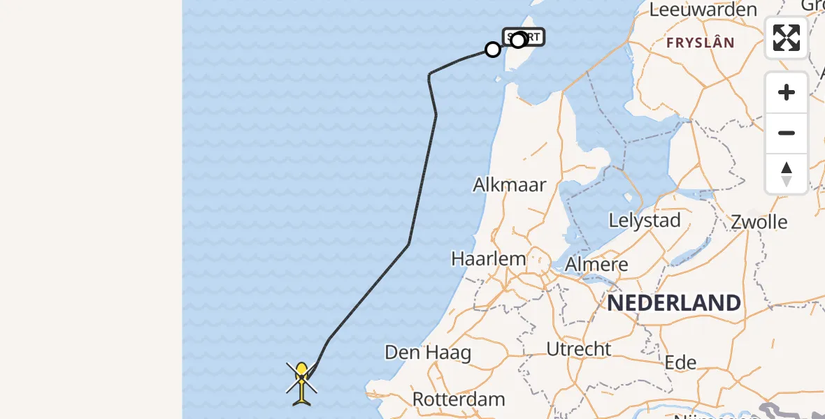 Routekaart van de vlucht: Politiehelikopter naar Hoofdweg