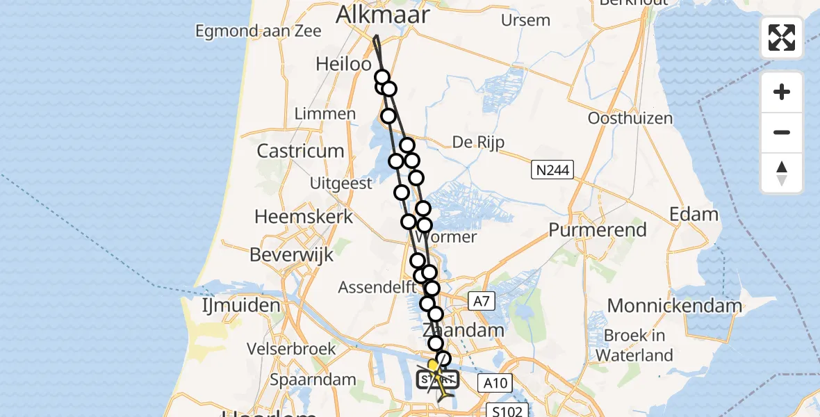 Routekaart van de vlucht: Lifeliner 1 naar Amsterdam Heliport, Albert Heijn Distributiecentrum