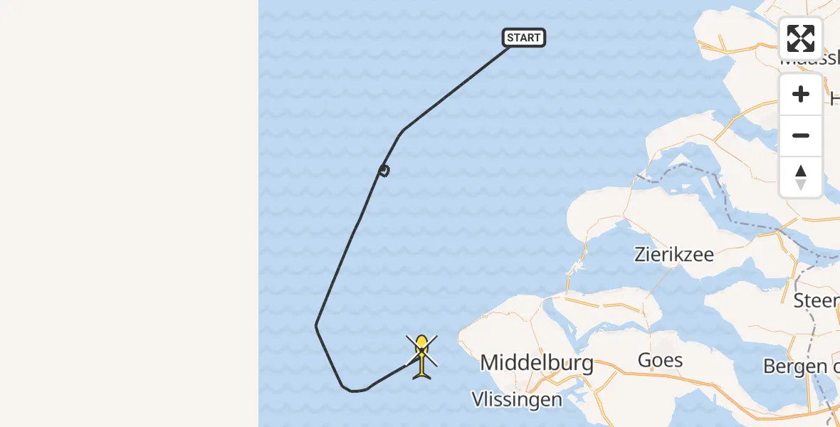 Routekaart van de vlucht: Politiehelikopter naar Vlissingen