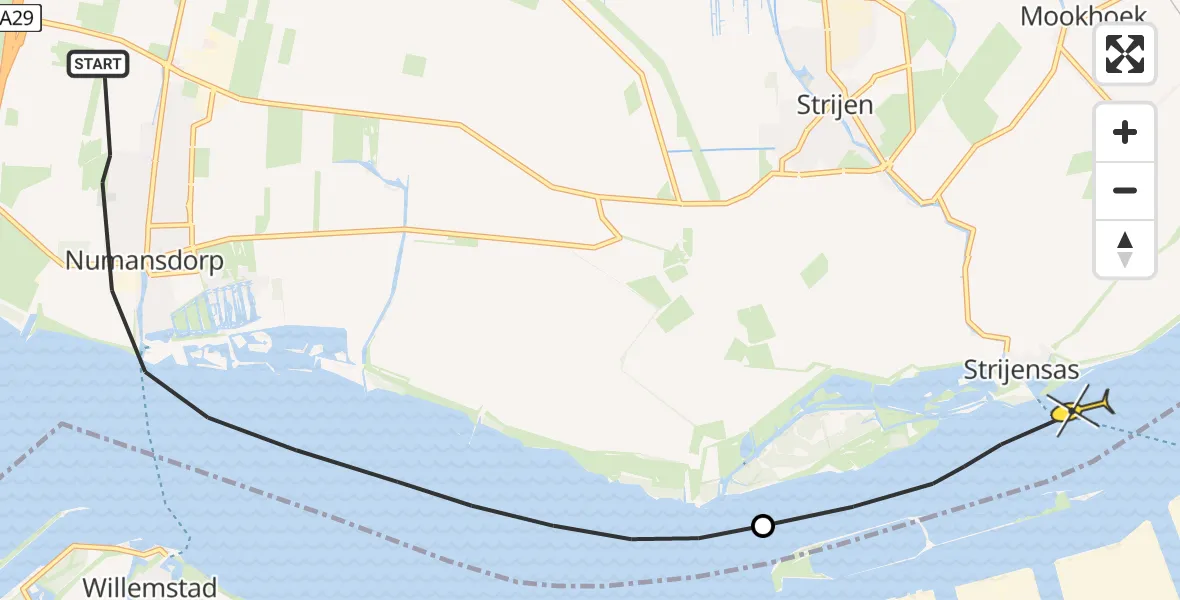 Routekaart van de vlucht: Kustwachthelikopter naar Strijensas, Sweelinckstraat