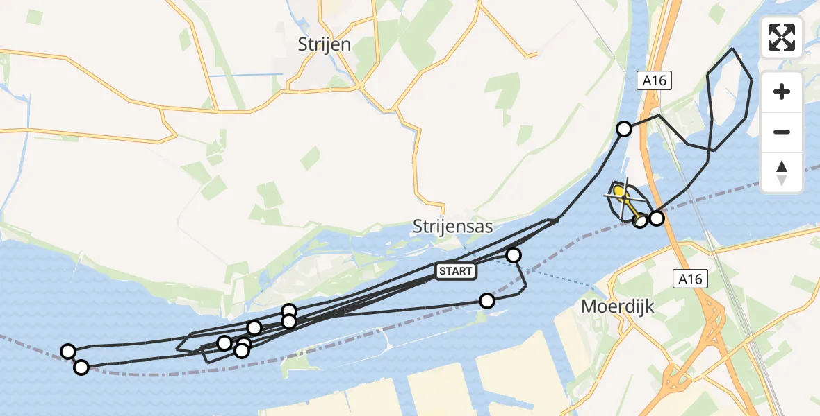Routekaart van de vlucht: Kustwachthelikopter naar Dordrecht, Stouwdam