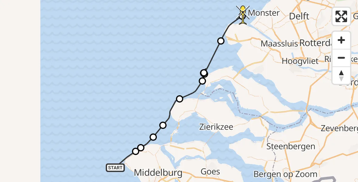 Routekaart van de vlucht: Politiehelikopter naar Oostgat