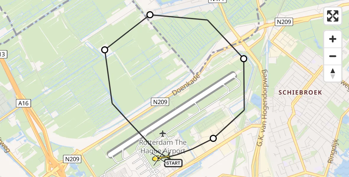 Routekaart van de vlucht: Lifeliner 2 naar Rotterdam The Hague Airport, Zuidpolder
