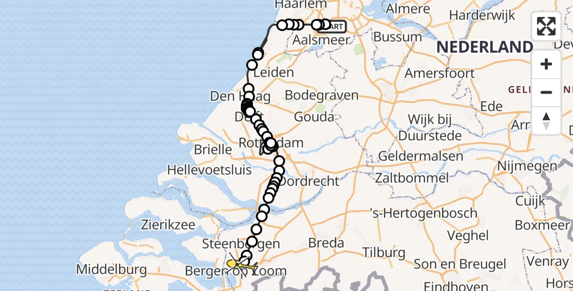 Routekaart van de vlucht: Politiehelikopter naar Bergen op Zoom, Kraayveldstraat