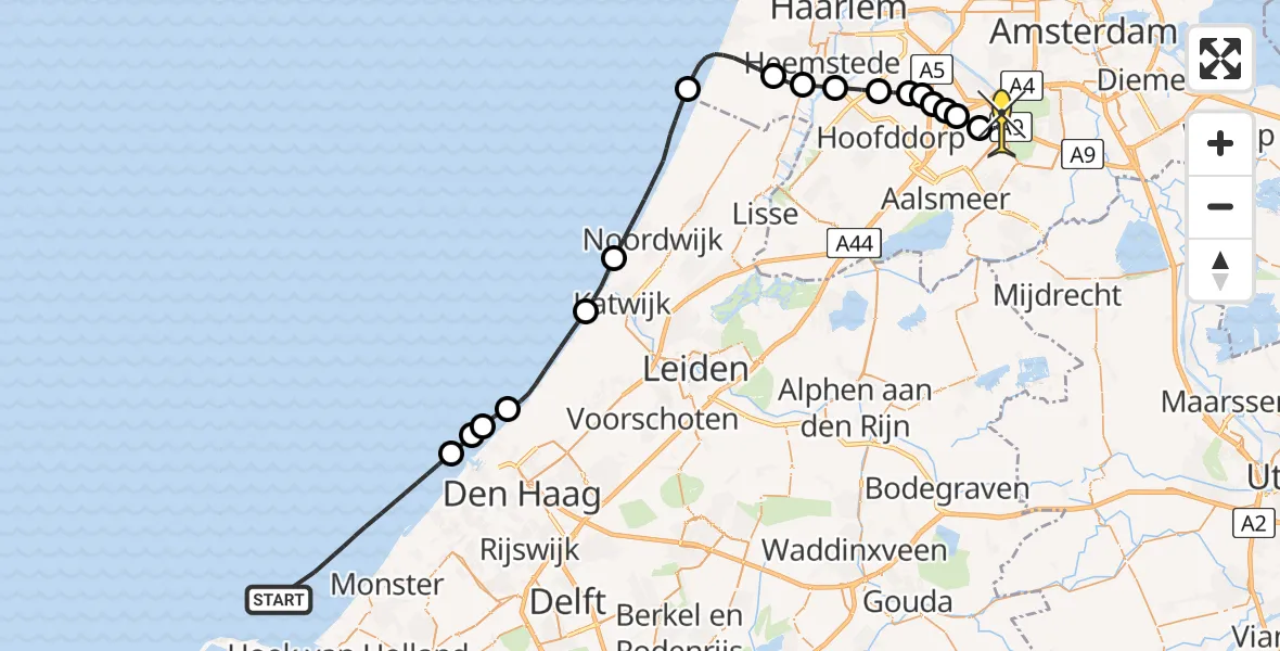 Vluchtroute Politiehelikopter van  naar Schiphol