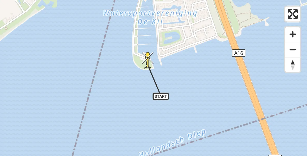 Routekaart van de vlucht: Kustwachthelikopter naar Dordrecht, Rijksstraatweg