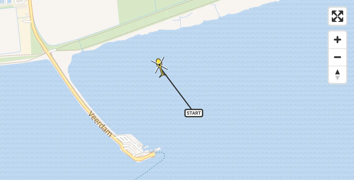 Routekaart van de vlucht: Ambulancehelikopter naar Schiermonnikoog, Veerdam