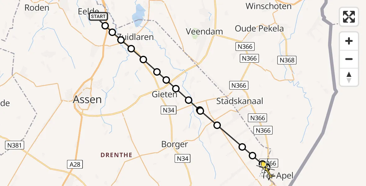 Routekaart van de vlucht: Lifeliner 4 naar Ter Apel, Vissersweg