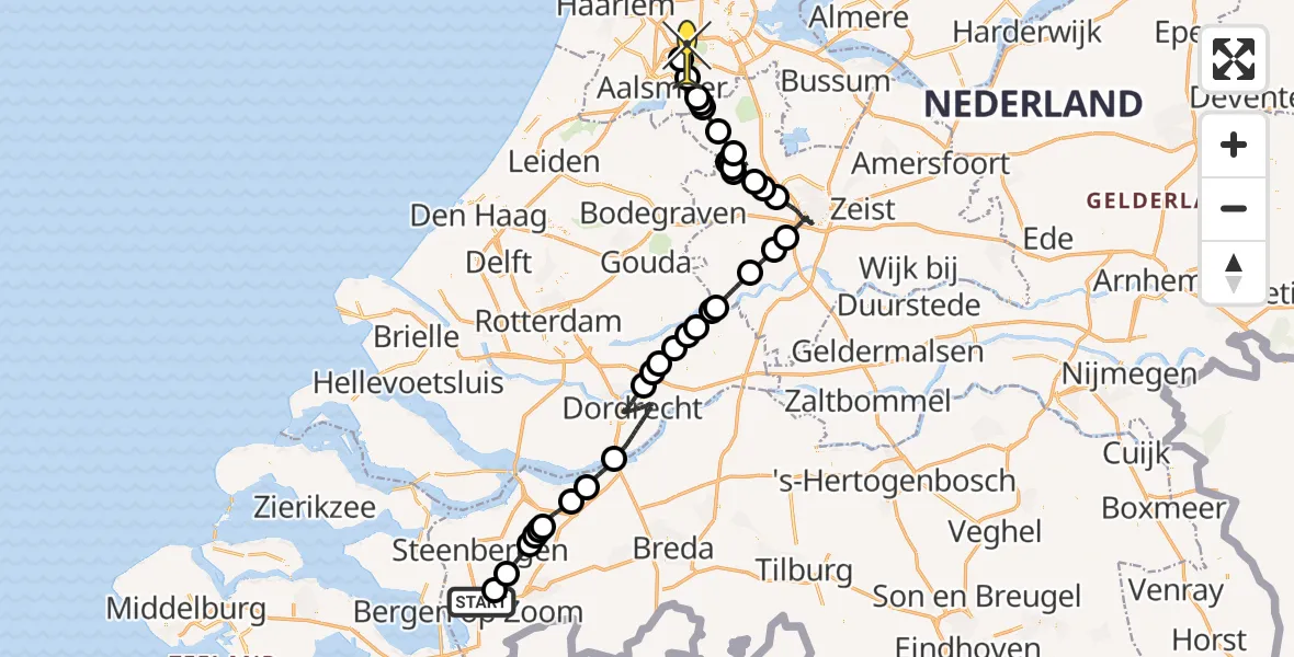 Routekaart van de vlucht: Politiehelikopter naar Schiphol, Bemmelenberg