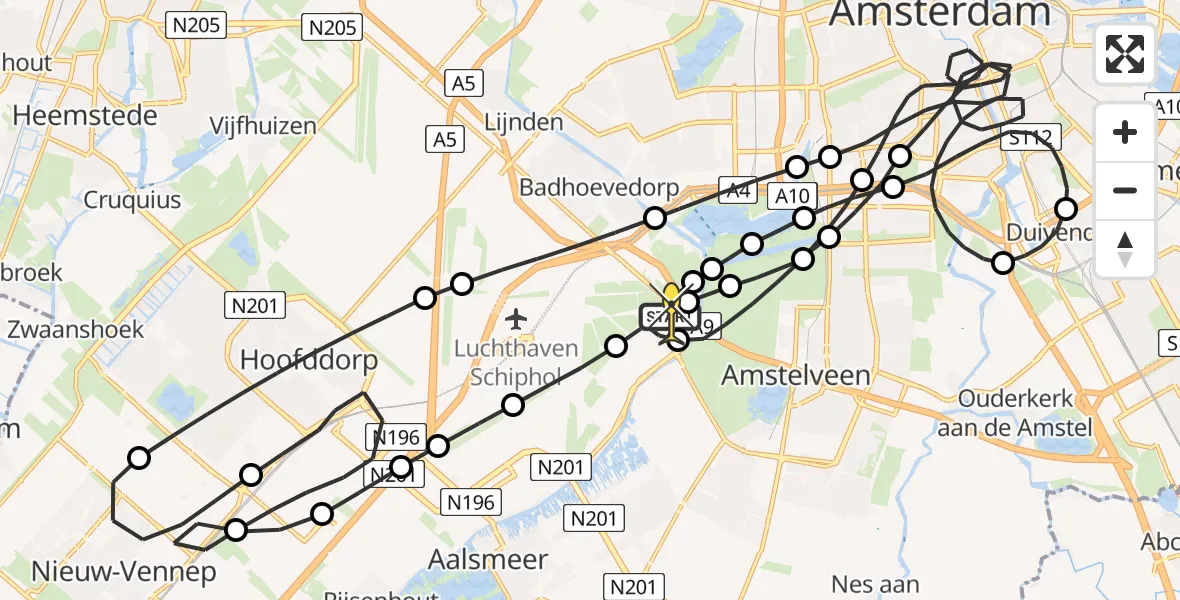 Routekaart van de vlucht: Politieheli naar Schiphol, Aalsmeer