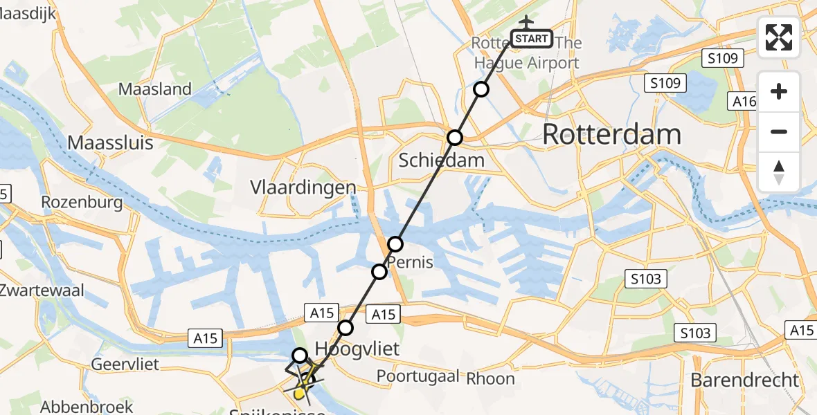 Routekaart van de vlucht: Lifeliner 2 naar Spijkenisse, Verlaatstraat